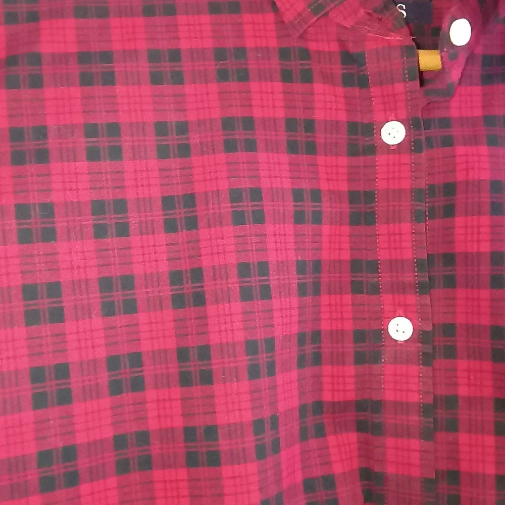 CHAPS Mens Plaid Long Sleeve Button Down Shirt Red Black XL No Iron‎ - Picture 7 of 13